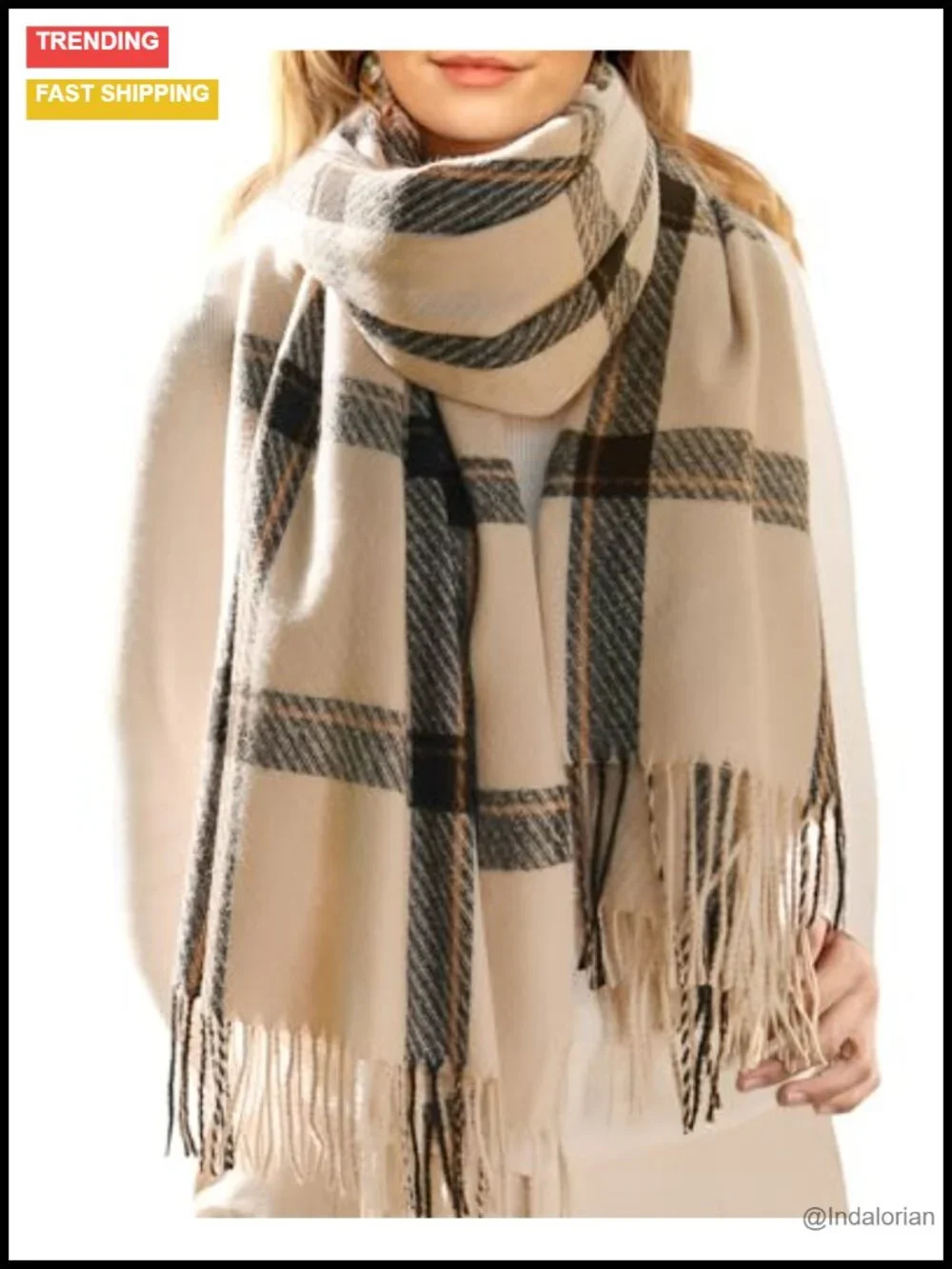 Oversized Soft Tassel Plaid Scarf Wrap Shawl Heavyweight Polyester